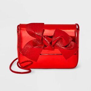 NEW Girls' Glitter Bow Crossbody Bag - Cat & Jack™ Red: Faux Patent Mini Handbag